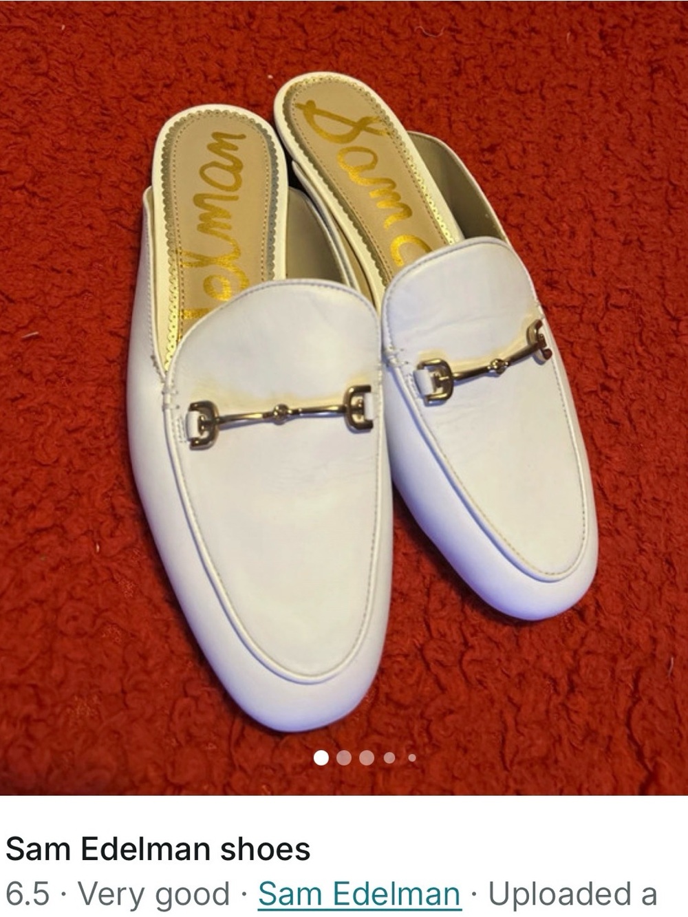 Sam Edelman White Mule Loafers with Gold Horsebit